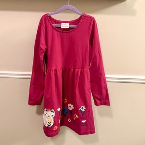 Hanna Andersson Pink Long Sleeve Dress Floral Cat Appliqué Girls